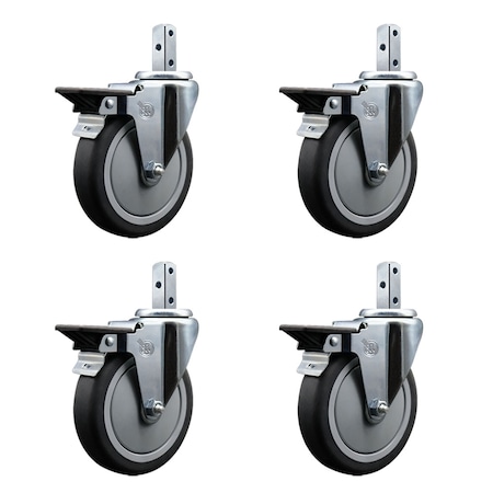 Service Caster 5'' Thermoplastic Rubber Swivel 7/8'' Square Stem Caster Set with Brake, 4PK SCC-SQ20S514-TPRB-PLB-78-4